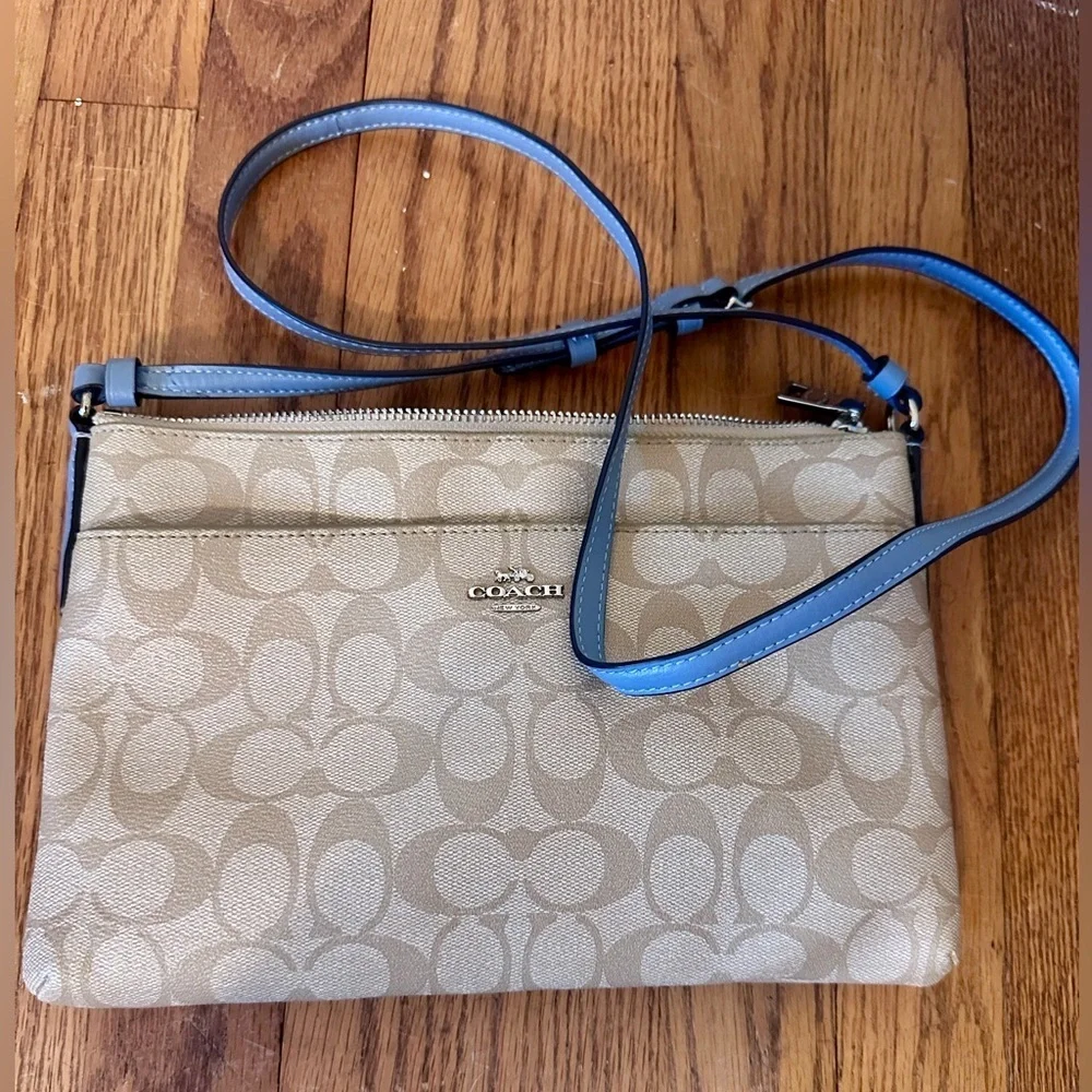 Coach Signature East West Pop Crossbody Handbag Light Khaki/Blue 101/2x7" - Picture 12 of 15